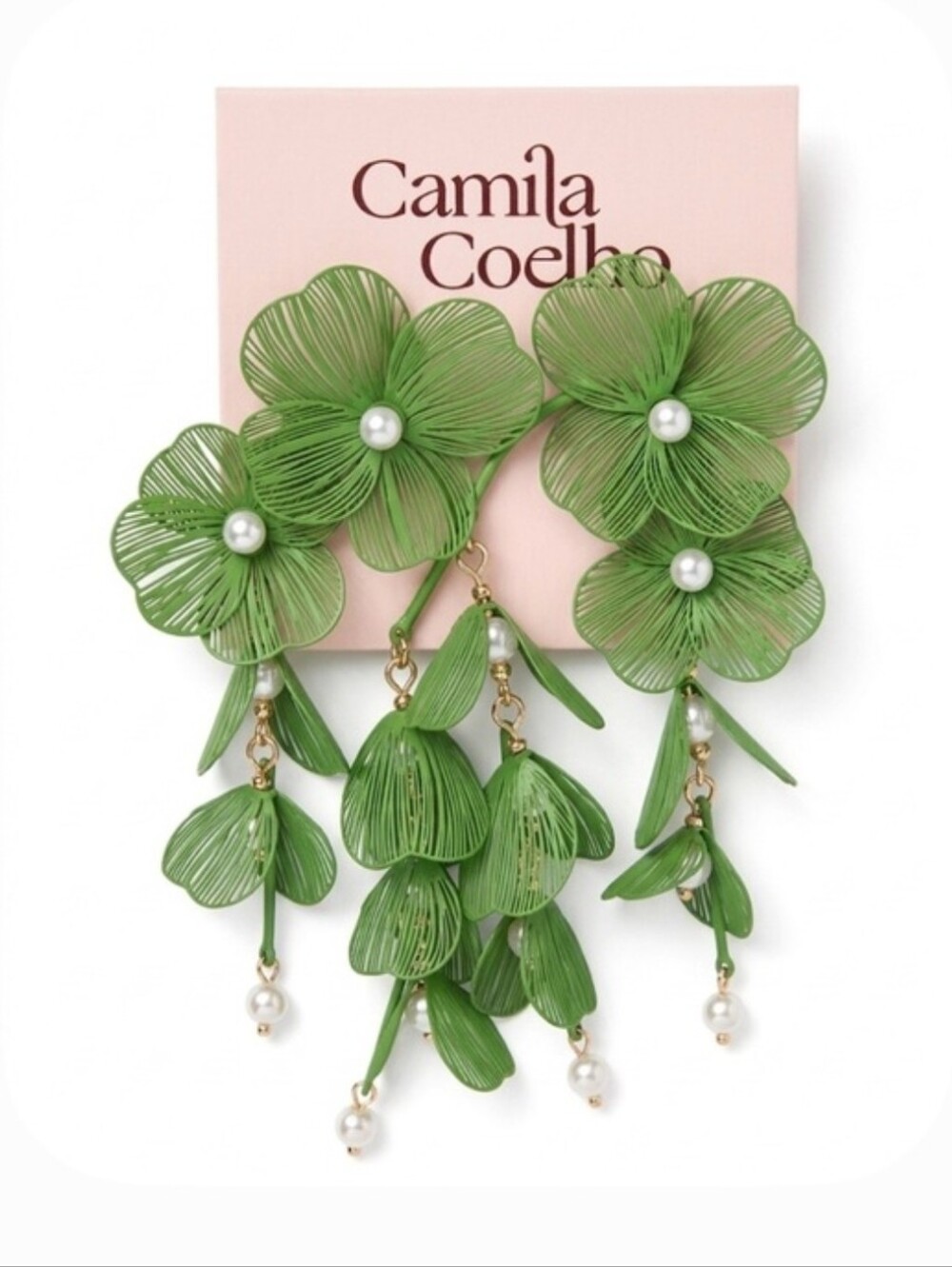 💚▪️Camila Coelho ▪️ Green Floral Cascade Pearl Drop Earrings